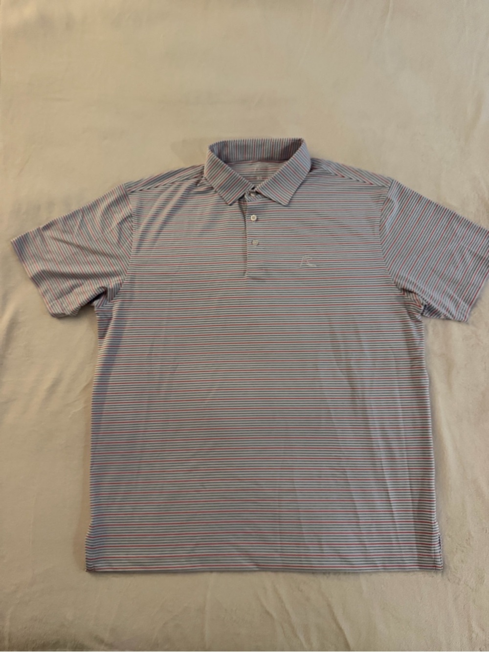 Rhoback Men’s Performance Polo The Crispy Stripe White Blue Red Extra Large XL